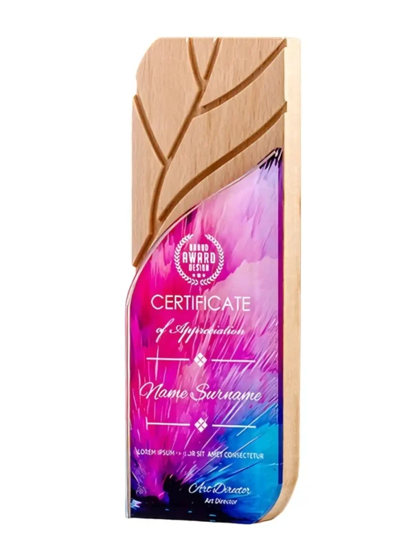 Leaf Vein Wood Crystal Trophy