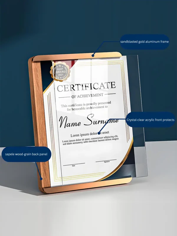 Sapele Gold Aluminum Certificate Frame